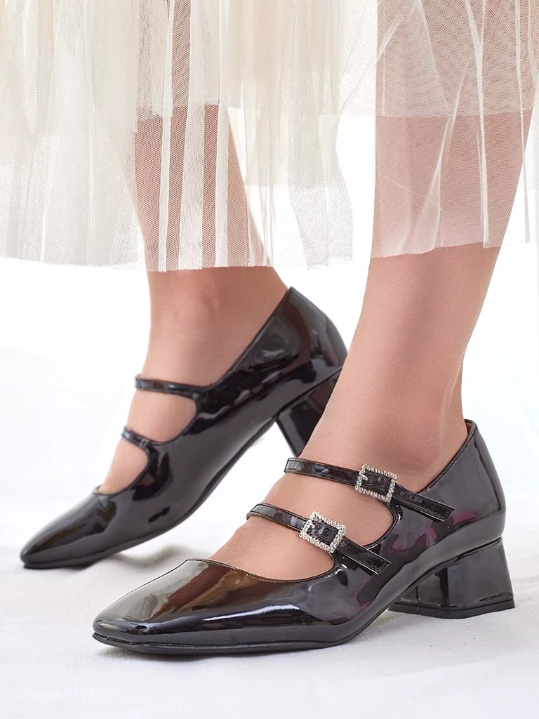 Royalfashion Escarpins vernis pour femmes avec des lanières Vible