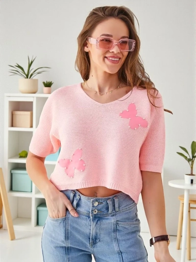 Royalfashion Pull court en coton pour femmes avec des papillons