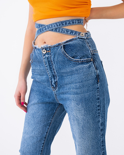 Jean bleu boyfriend pour femme avec ceinture décorative - Vêtements