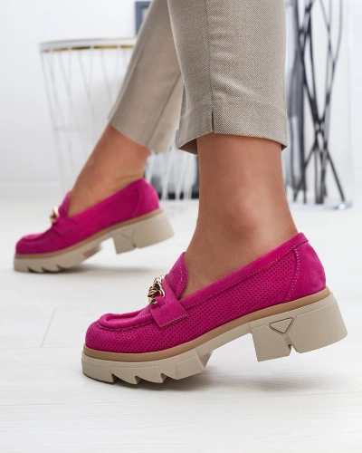 Royalfashion Mocassins en daim écologique avec embellissement doré en fuchsia Zaffix