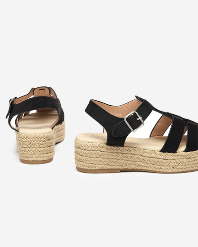 Sandales noires pour femmes en éco-daim sur la plateforme Keniso - Footwear