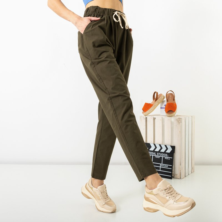 Pantalon droit en coton femme vert foncé PLUS TAILLE - Vêtements