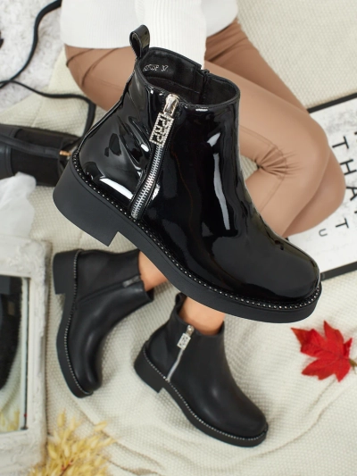 Bottines vernies pour femmes en cuir écologique Calvera