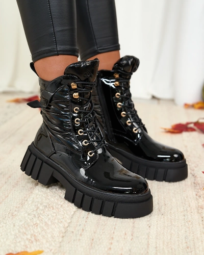 Royalfashion Bottes Wefetto noires laquées pour femme