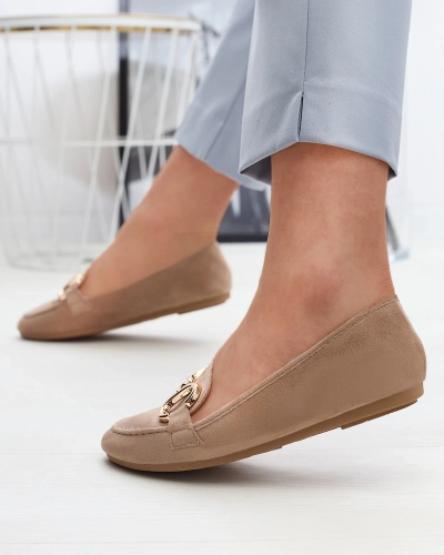 OUTLET Mocassins femme éco-suède marron clair avec ornement Briseri - Footwear