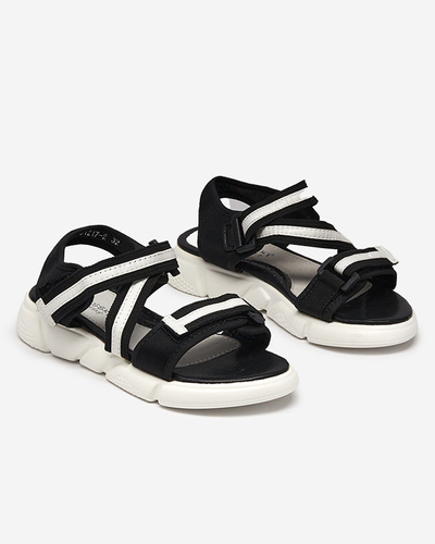 Sandales enfant noires et blanches fermées par velcro Modis - Chaussures
