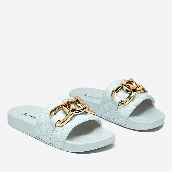 OUTLET Chaussons matelassés femme bleus avec chaîne dorée Eteris - Footwear