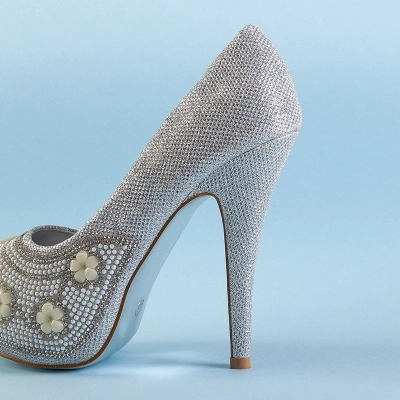 OUTLET Talons hauts argentés brillants pour femmes avec zircones cubiques de Sewera - Chaussures