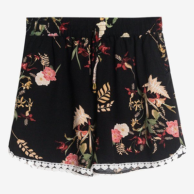 Short femme noir fleuri - Vêtements