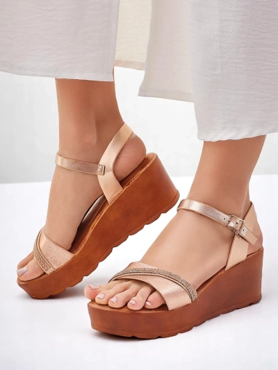 Sandales compensées Royalfashion pour femmes avec des strass et paillettes Aurora Glow