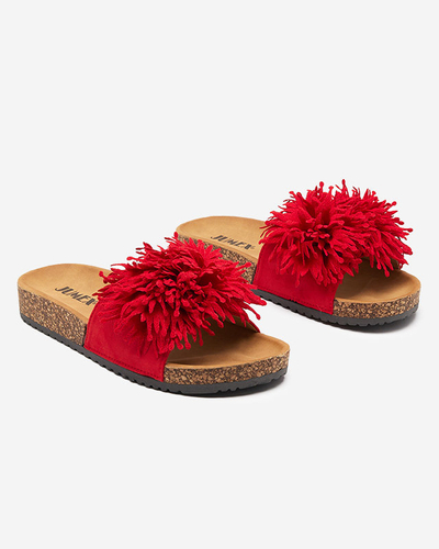 Pantoufles pour femmes avec une décoration en tissu rouge Ailli- Footwear