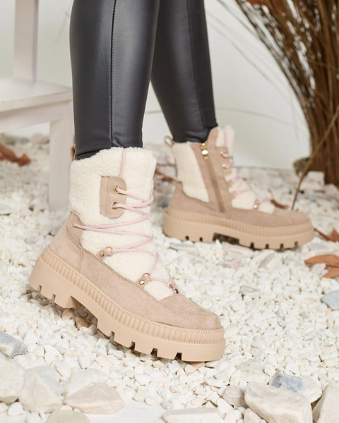 Royalfashion Bottes de trappeur pour femme en peau de mouton marron clair Getatsa