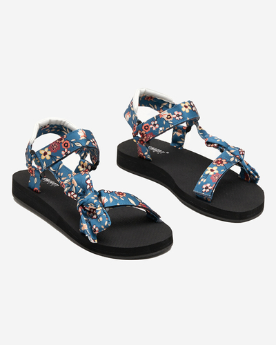 Sandales noires pour femme à rayures bleues avec fleurs Lilien - Footwear
