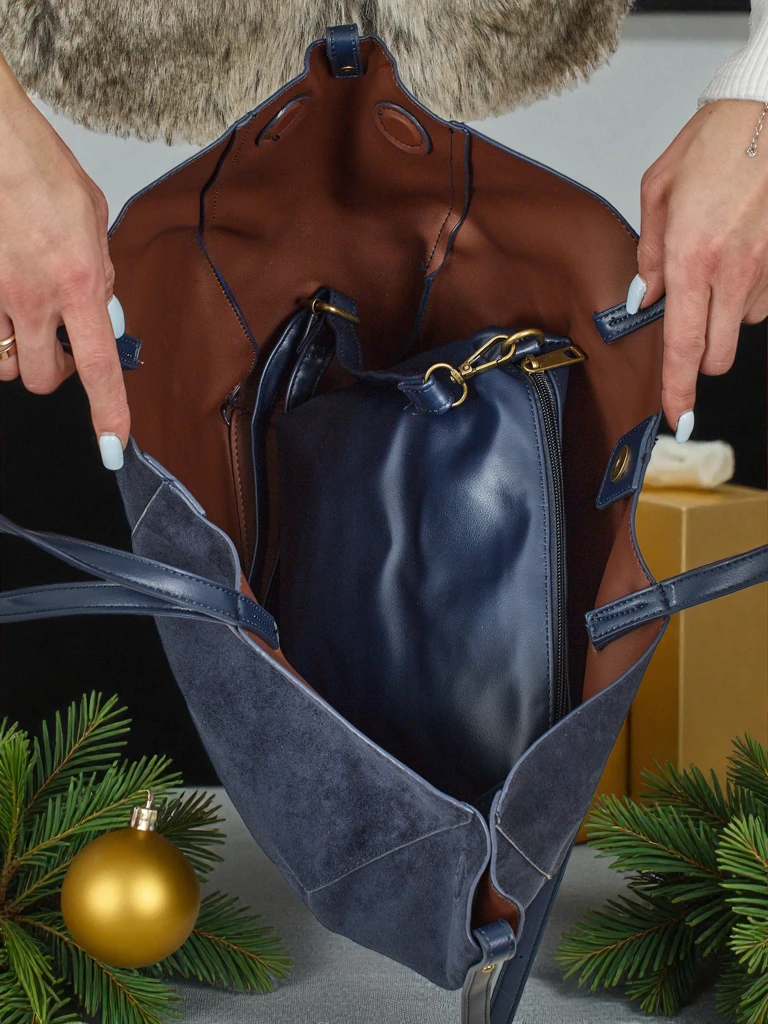 Sac à main shopper pour femmes en daim écologique avec petit sac en cuir écologique inclus 2en1 Elinea