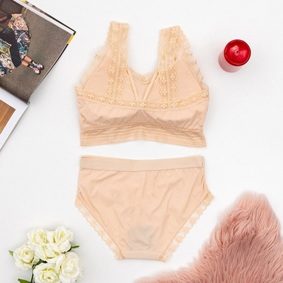 Ensemble lingerie beige femme avec dentelle - Sous-vêtements