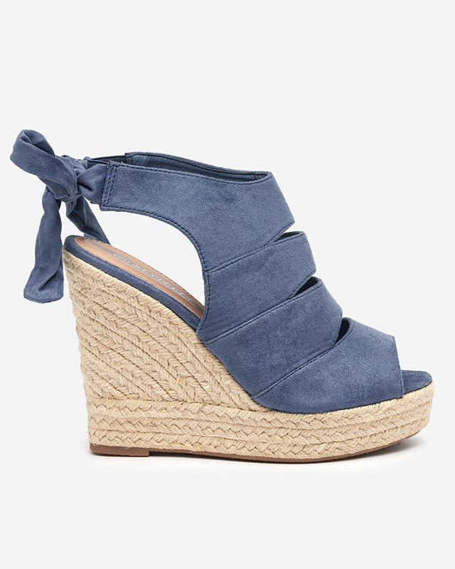 OUTLET Sandales pour femmes en daim écologique bleu sur le coin Evofi - Footwear