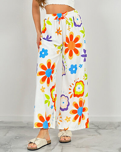 Royalfashion Pantalon large en tissu floral pour femme