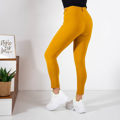 Pantalon femme en tissu moutarde avec ceinture nouée - Pantalon