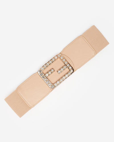 Ceinture Femme Beige Large Élastique avec Cubic Zirconia - Accessoires