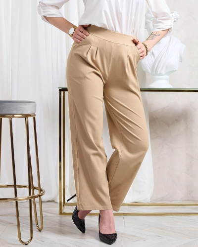 Royalfashion Pantalon large en tissu pour femme marron clair