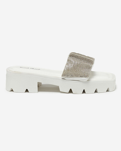 Pantoufles pour femmes blanches avec zircone cubique Emkoy - Footwear