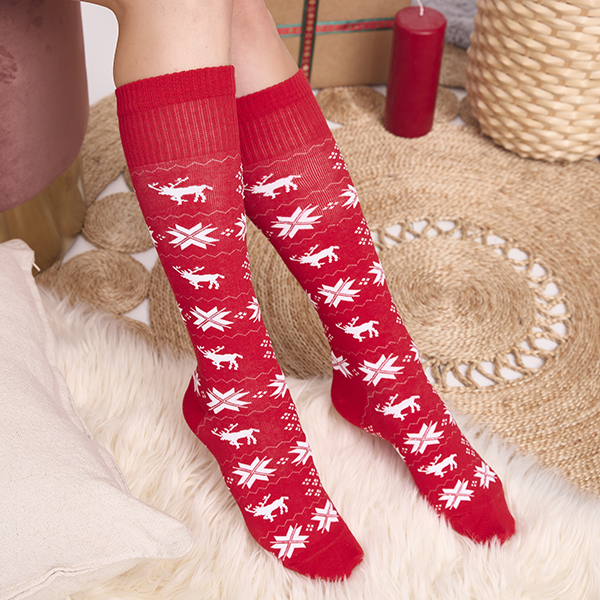 Chaussettes longues de Noël rouges pour femmes - Sous-vêtements