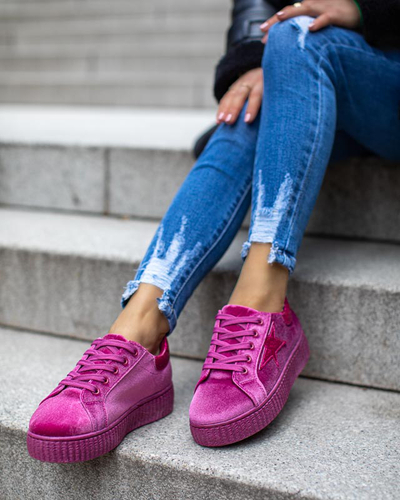 Baskets en velours femme fuchsia Estreni- Shoes
