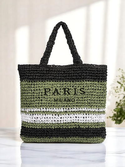 Royalfashion Grand sac en paille pour femme Paris Stripe