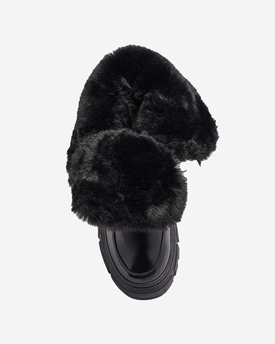 Bottes de neige pour femmes à semelle plate en noir Sapollo- Footwear