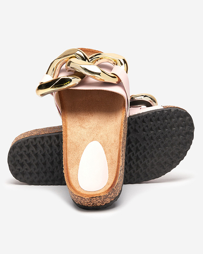 Claquettes pour femmes Atalanta Royalfashion avec chaîne – rose clair cuir écologique