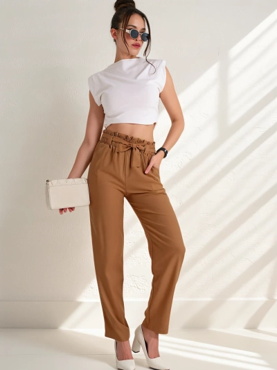 Royalfashion Pantalons en tissu simples pour femmes avec une ceinture
