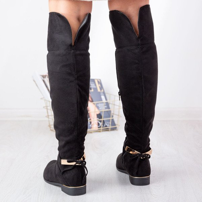 Bottes en éco-suède noir avec décor Cléopâtre doré - Footwear