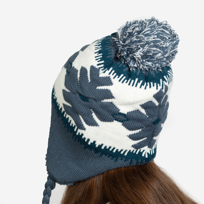 Bonnet isotherme femme bleu marine flocons de neige à pompons - Accessoires