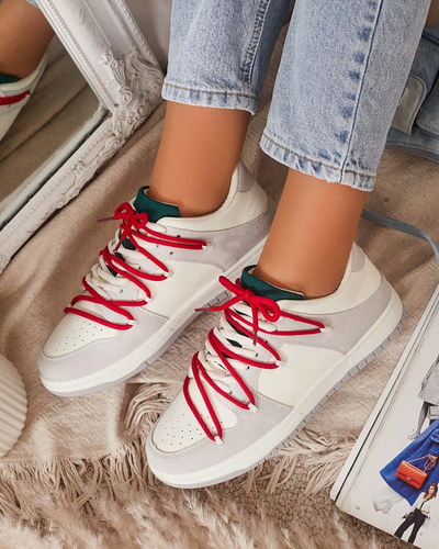 Baskets de sport pour femmes blanches et grises avec lacets rouges Olierinc - Chaussures