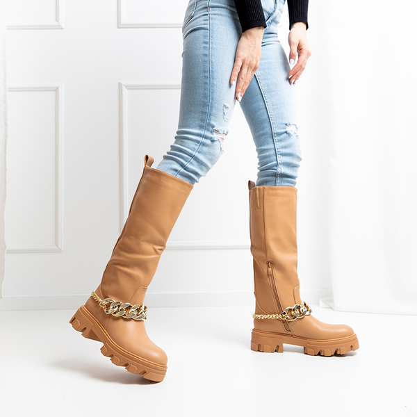 Bottines marron pour femmes avec une chaîne Sudzi- Footwear