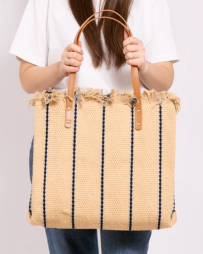 Royalfashion Sac de shopping tissé avec rayures