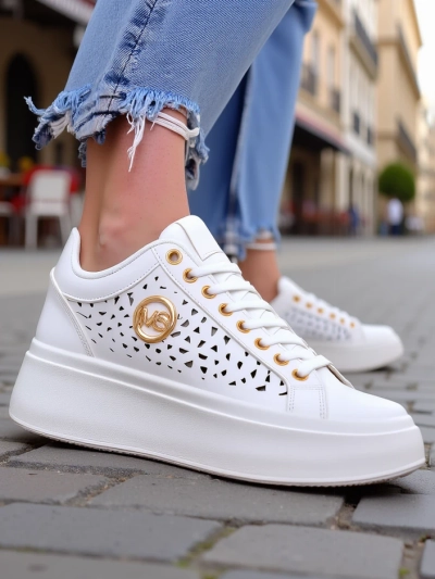 Aurelia Bianca – Sneakers Plateforme Blanches Royalfashion Écru