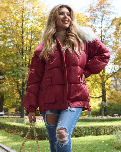 Veste d'hiver pour femme marron avec garniture en duvet synthétique - Vêtements