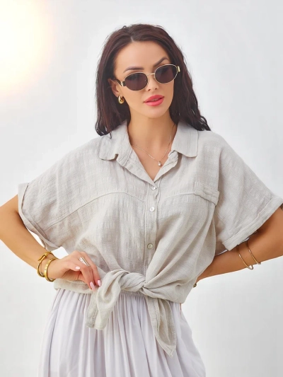 Chemise en coton Royalfashion pour femmes avec embossage et manches courtes