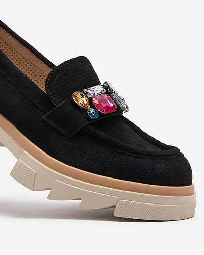 Mocassins noirs ajourés pour femme avec décoration Bokkso- Chaussures