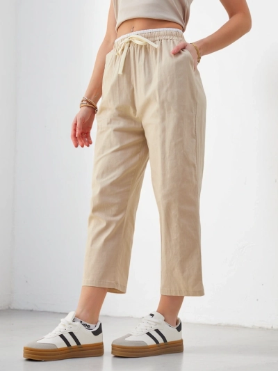 Pantalons larges en coton pour femmes Royalfashion avec une ceinture