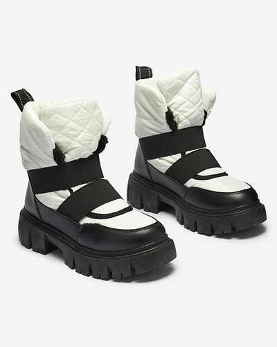Bottes de neige pour femmes à semelle plate en noir et blanc Ferory- Footwear