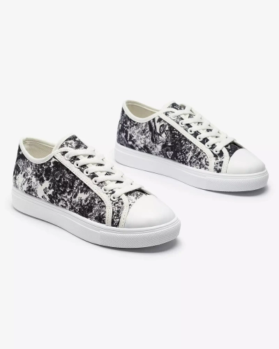 Tennis pour femmes noires et blanches avec imprimé Denoll- Footwear