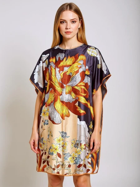 Robe Paréo Callista Nero avec motif floral coloré Royalfashion