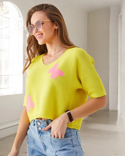 Pull court en coton pour femmes Royalfashion avec des papillons