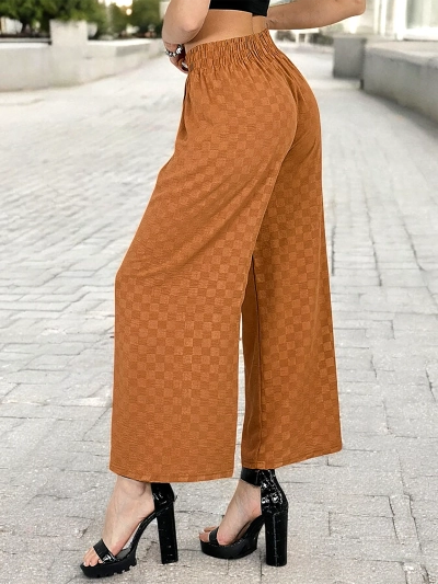 Royalfashion Pantalon large à carreaux pour femme