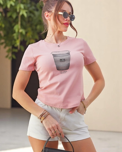 T-shirt en coton pour femmes Royalfashion avec impression en strass