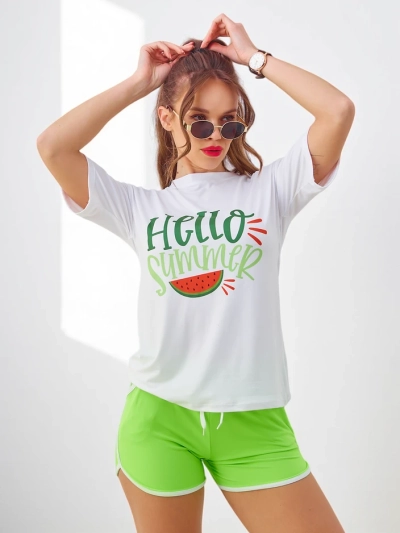 Ensemble de sport Royalfashion pour femmes avec un t-shirt et un short Hello Summer