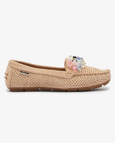 Royalfashion Mocassins ajourés pour femme marron clair avec cristaux décoratifs Cizzas