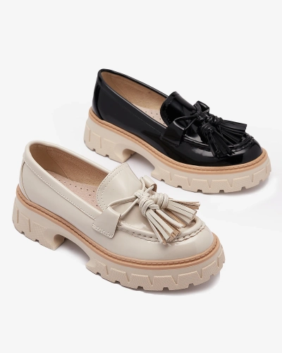 Mocassins laqués noirs à glands pour femme Kaipo- Footwear